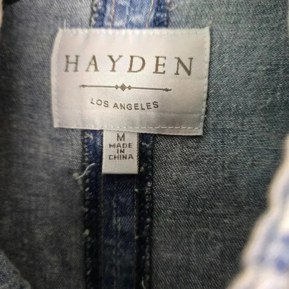 Hayden Los Angeles Women's Denim Jacket Medium Cinch Waist Cargo Blue Distressed - Picture 2 of 13